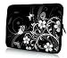 Produktbild Laptoptasche Universal Designer Schutzhülle Sleeve aus wasserabweisendem Neopren Cover für Notebooks, Laptops und Tablets bis ca 17,3 Zoll – Schmetterling Blumen Ranke Schwarz Weiß von wortek