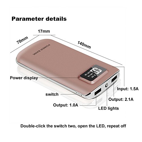 DoSHIn Caricabatterie Portatile 10000mAh 2 Porte USB Batteria Esterna con LED Display Digitale Intelligente Power Bank,per iPhone, Samsung, Huawai, Tablet, Smartphone e Altro(Oro rosa)