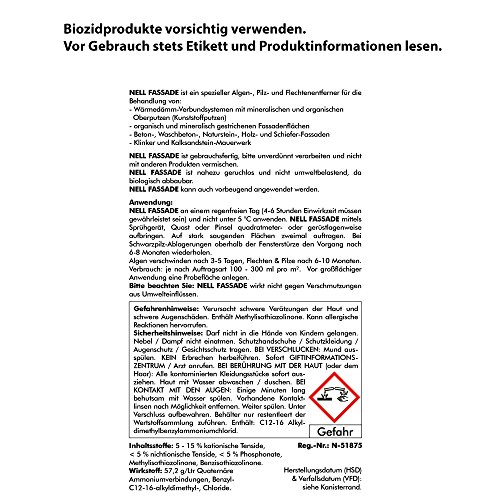 NELL FASSADE (10 Liter) gebrauchsfertig — Algenentferner Pilzentferner Flechtenentferner Grünbelagsentferner Grabsteinpflege Moosentferner Algizid Algicid Elgenex Algenvernichter Algenkiller – von ABACUS - 2