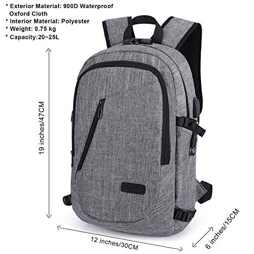 WAWJ Anti-Diebstahl Laptop Rucksack mit USB Computer Rucksacke Schulrucksack f  r Herren Damen Kinder  Grau 