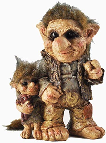 Prezents.com Troll Father & Son Scultura Piccolo a Forma di Regalo Unico Home Fantasy Home Decor H13 CM
