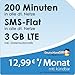 Produktbild DeutschlandSIM LTE Mini SMS 3 GB [SIM, Micro-SIM und Nano-SIM] monatlich kündbar (3 GB LTE-Internet mit max. 50 MBit/s + Datenautomatik, 200 Minuten, SMS-Flat, 12,99 Euro/Monat) O2-Netz