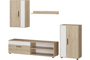 Vicco Wohnwand Berno, TV-Wand, Sonoma/Weiß, 4er Set