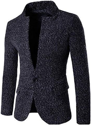 Aprilley Men Keeping Warm Fashion Band Collar Tweed Buckle All-match Blazer -  Black - 