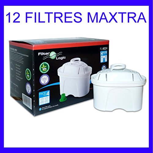 12 x FilterLogic FL402H - Cartouche filtrante compatible BRITA Maxtra pour fill & enjoy Elemaris / Marella / Navelia / Optimax et Bosch - Siemens Tassimo carafe filtrante
