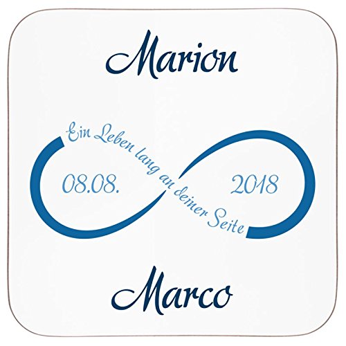 Geschenke 24: Untersetzer (blau) - Unendlichkeit mit Personalisierung - persönlicher Getränke-Untersetzer – Bierdeckel für Gläser und Becher