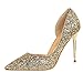 Produktbild Hffan Schuhe Damen Pumps Slingback Sandalen Riemchen Abend Sandaletten High Heels Mosaik Kristallbohrer Ferse Elegant Mode Sexy Gold Party Schuhe Sandaletten(Gold,37)