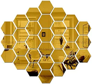 Bikri Kendra - Art BK222 Hexagon 30 Golden Acrylic Mirror Wall Stickers