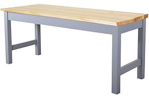 WARMIEHOMY WamieHomy Sturdy Garden Solid Pine Dining Table Bench -Wooden Kitchen Dining Room Chair Bench Hallway Doorway Leisure Patio Seat (Grey with Natural Pine)