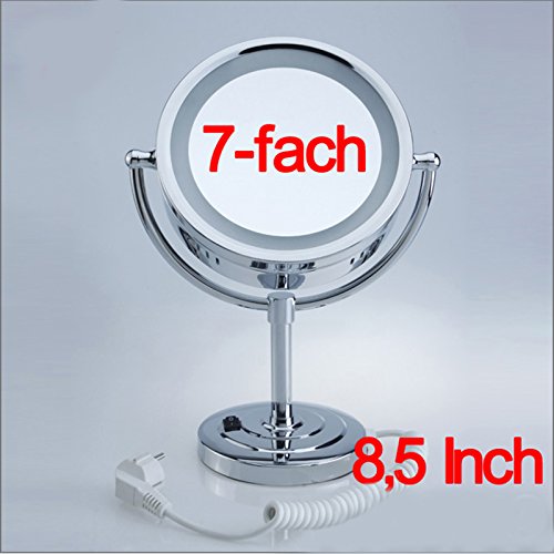 DXP Kosmetikspiegel mit LED Beleuchtung, Normal und 7 Fach Vergrößerung, Schminkspiegel Zweiseitig Standspiegel 360°Drehbar YTL9700 - 2
