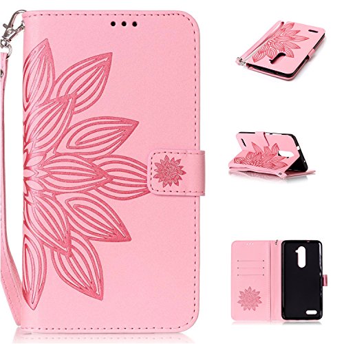 ZTE Zamx Pro/Z981 Case, ZTE Zamx Pro/Z981 Cover, Cozy Hut PU Leather Wallet Case for ZTE Zamx Pro/Z981 Flip Case Bookstyle Cover Half of the lotus Pattern Solid Color Folio Shell PU Cell Phone Holster with Hand Strap Stand Function Credit Card Slots Magnet Closure Anti-Drops Dustproof Protective Shell for ZTE Zamx Pro/Z981 - Pink Lotus