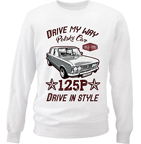 Download Teesandengines Men's FIAT 125p POLISH DRIVE MY WAY White Sweatshirt Size XXLarge
