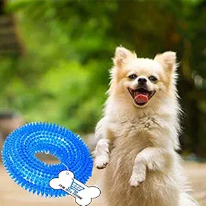 Cozy Puppies Pet Puppy Dog Squeaky Chew Toys for Aggressive Chewers Dental Teething Cleaning [Non-Toxic Soft Natural Rubber], Cute Crystal Ring Design -4.92 inches (Blue Spike Ring)