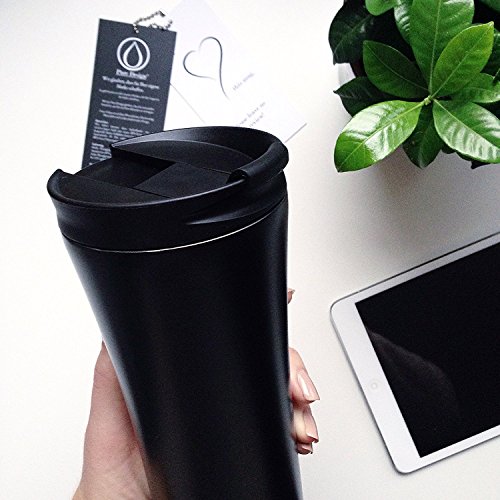 Kaffeebecher to go, Auslaufsicher Thermobecher 450 ml, Matt Schwarz/Weiß – 100% Lebenslange GARANTIE - 6