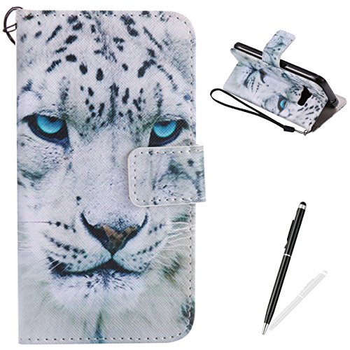 Feeltech Samsung Galaxy J120/J1 2016 Hülle PU-Leder und Brieftasche Bunte Muster Fall mit Magnetverschluss, Hybrid-Kickstand mit Stand-Funktion, schlagen Sie schützende weiche TPU Stoßstangenabdeckung und Kreditkartenhalter für Samsung Galaxy J120/J1 2016 Handgelenk Bügel-Buch-Art-Geldbeutel-Tasche mit 2 In 1 Berühren Sie Stift - White leopard