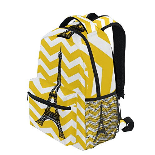 COOSUN Tour Eiffel sur le fond jaune Casual Sac à dos école Voyage Daypack Multicolore