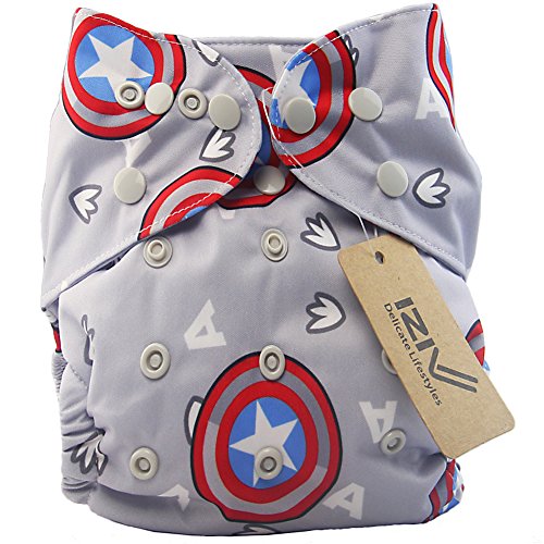 iZiv(TM) Newborn Nappy with 1 Thick Insert Infant Waterproof/Adjustable/Reusable/Washable Pocket Cloth Nappy Fit Babies 0-3 Years(Shield)