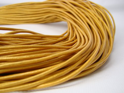 Lederband, Lederschnur, Lederriemen 5 m. Rund 2,0 mm. Gold - 2