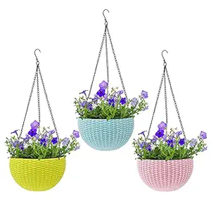 Kenvi US Hanging Flower Pot Basket with Hook Chain for Home Gardener (6inch) Set of 3 with Drainage for All House Plants, Herbs and Succulents || (Only Pot Without Flower) S-21