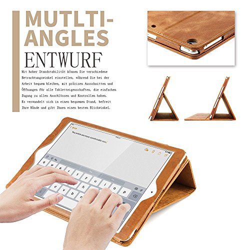 Ipad 9.7 2017 Hülle, Boriyuan Echt Leder Case Schutztasche aus echtem Leder mit Standfunktion, Auto Sleep Wake up und Fach für Kreditkarten, mit Displayschutzfolie + Stylus für das Apple Neu Ipad 9.7 Zoll – (Braun) - 5