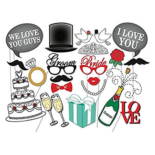 Veewon Brautdusche & Hochzeitsdusche Fotorequisiten Foto Booth Requisiten Kit Schon an den Stab befestigt, KEINE DIY ERFORDERLICH Hochzeitsfest Bevorzugt Dress Up Zubehör