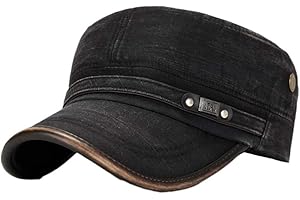 BEHONE inherited Czapka wojskowa klasyczna czapka wojskowa dla dzieci, bawełna, lekki, regulowany pasek, outdoorowe, sportowe czapki baseballowe, sprana czapka wojskowa vintage - gładka, płaska czapka kadeta, dla mężczyzn i kobiet, czarna, Czarny