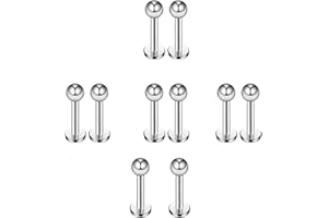 REQAG 10pcs 1.2mm 316L acero inoxidable labio piercing Tragus Helix cartílago pendiente barbell Stud(plata)