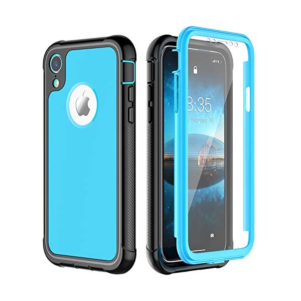 Temdan iPhone Xr Hülle, 360 Rundumschutz Transparente Bumper Hülle mit Eingebautem Displayschutz Robuste Stoßfeste Handyhülle Schutzhülle für Apple iPhone Xr 6,1 Inch 2018