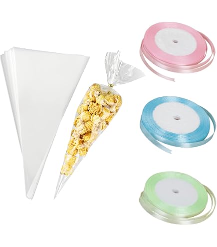 100 Sacchetti Cellophane Trasparenti Per Confezioni Regalo 25x13 Cm | Con Etichette Kraft, Chiusure Colorate E Corda Di Iuta Per Bomboniere