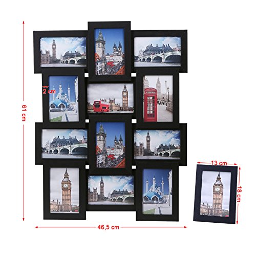Songmics Bilderrahmen Collage für 12 Fotos + 1 x einzelner Fotorahmen aus MDF 10 x 15 cm schwarz RPF112H - 7