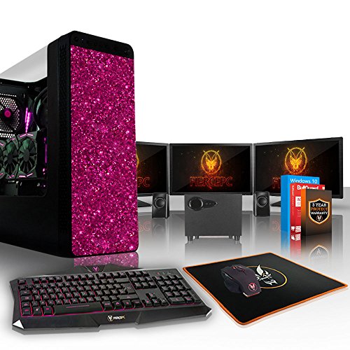 Fierce CYPHER RGB Gaming PC Bundle - Schnell 4 x 4.5GHz Quad Core Intel Core i7 7700K, 120 mm All-In-One Flüssigkühler, 1TB Solid State Hybrid Drive, 16GB von 2133MHz DDR4 RAM-Speicher, NVIDIA GeForce GTX 1060 3GB, HDMI, USB3, Wi-Fi, VR Bereit, Perfekt für Wettkampfspiele, Windows 10 installiert - Tastatur (VK/QWERTY) / Maus / 3x 24-Zoll-Monitor / Lautsprecher, 3 Jahre Garantie (498700)