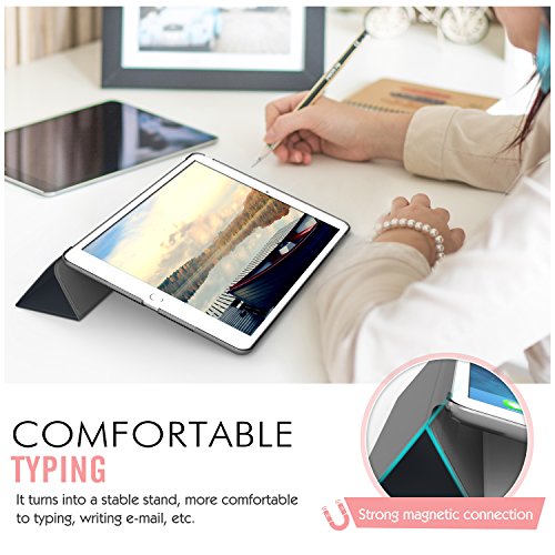 MoKo Hülle für Apple iPad Air 2 – PU Leder Tasche Schale Smart Case mit Translucent Rücken Deckel, mit Auto Schlaf/Wach Funktion und Standfunktion für Apple iPad Air 2/iPad 6 9.7 Inch Tablet, Space Grau - 7