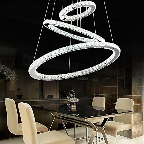 Ceiling Fixture Chandelier Lamp LED 3 Crystal Rings Pendant Light Home Decor for Living Room Bedroom Restaurant Bar Study 40cm+60cm+80cm