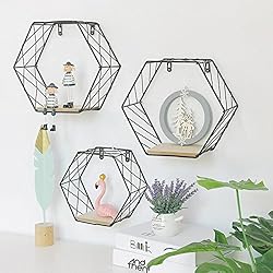 Etagère Suspendue Tablette Flottantes fer Design Rétro Grille Murale Hexagonale Motif Géométrique Robust Peut Placer des œuvres d'art ,décorer la Chambre du Salon