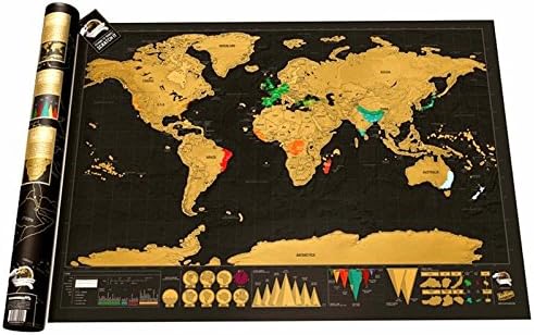 NEWBEN Scratch Map Travel Map World Edition, Vibrant Colours for Detailed Countries&amp;Cities, Ideal for Travel Life, Expedition Track, Decoration&amp;Marking your Planned Tour, Colour World in Gift Tube Bundle(82.5cm × 59.4cm)