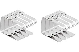 RMEET Fermatovaglia,Clip di Tovaglia 8 Pack Metallo Fermatovaglia in Acciaio Inossidabile Morsetto per Tavolo Regolabile Antiscivolo Morsetto per Picnic Tendoni Matrimoni Giardino Argento