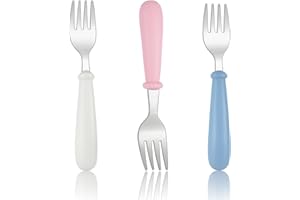 JEYORZY 3 Pezzi Forchetta Bambini Inossidabile Posate per Bambini Acciaio, Lavabile In Lavastoviglie senza BPA con supporto in silicone design anti-soffocamento per Neonati, Bambini(Multicolore)