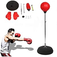 Yosoo Punchingball Erwachsene Boxtraining Set mit Boxhandschuhen und Ständer Verstellbar Höhe 120-150 cm Rot