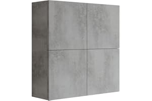 MaMa Store Atena Pensile Doppio Mettitutto 4 ante e sistema di apertura push and pull, Laminato, Grigio Cemento L. 71 X P. 22 X H. 71 cm, Arriva già assemblato