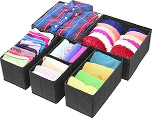 DEVICE OF URBAN INFOTECH Plastic Closet Storage Expandable Drawers Foldable Clothes Organizers Storage Box divider for Underwear Bras Scarfs T-shirt Ties Handkerchief kids clothes - Black (Set of 6)
