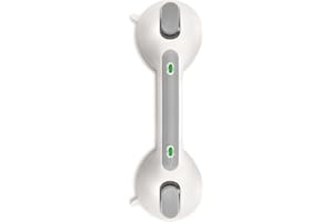 Newthinking Agarraderas de Baño con Ventosa y Indicator, 12 INCH Asa de Seguridad para Baño con Ventosas para Mayores Barra de Agarre para Discapacitados Niños, 1 Pieza(Gris Claro)