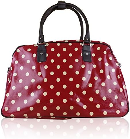 Ladies Oilcloth Polka Dot Holdall Weekend Travel Bag Hand Luggage (Polka Dot Red)
