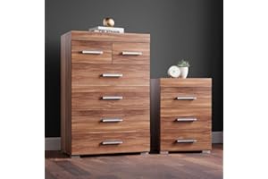 DRP Trading Walnut Effect 2 Piece Bedroom Furniture Set, 3 Drawers Chest, 4+2 Drawers Chest, Ample Storage, Elegant Décor, Ideal for Bedroom Organisation, Quality Bedroom Set
