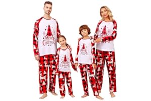 SANGDUT Weihnachts Pyjama Familie Set für Damen Herren Jungen Langarm Zweiteiler Outfit Christmas Weihnachtsbaum Muster Hausanzug