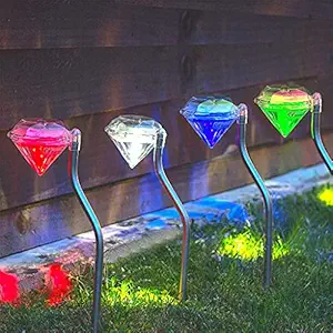 Verilux 4 x Stainless Steel Solar Diamond Stake Light - Colour Changing LED