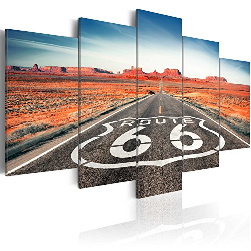 murando - Cuadro en Lienzo 100x50 cm Paisaje Impresión de 5 Piezas Material Tejido no Tejido Impresión Artística Imagen Gráfica Decoracion de Pared Route 66 Negro Blanco c-B-0020-b-n