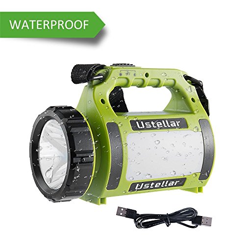 Ustellar Wiederaufladbare LED Handscheinwerfer, Wasserdicht Suchscheinwerfer, Dimmbar 3 Lichtmodi 2 Helligkeitsstufen Handlampe Powerbank USB-Kabel inkl. Strahler Arbeitsleuchte ideal für Camping Outdoor - 2