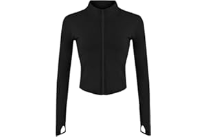 Lviefent Leichte Damen-Trainingsjacke mit durchgehendem Reißverschluss, schmale Passform, Yoga, Sportbekleidung mit Daumenlöchern