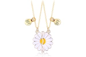 Hifot 2 sztuki Naszyjniki Przyjaźni Kobiety Dziewczyna, Daisy Naszyjnik Kwiaty Złoty Łańcuch Naszyjniki dla Najlepszych Przyjaciół Dla 2 Dziewczyn Bff Spersonalizowane Prezenty Akcesoria Przyjaźń,