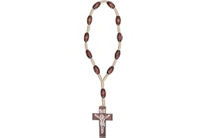 Qcwwy Rosenkranz aus Holz, Klein, Tragbar, Starkes Holz, Kruzifix-Stil, Handgeschnitzt, Katholischer Rosenkranz für die Taufe, Heiliges Land, Olivenholz, Katholischer Rosenkranz aus
